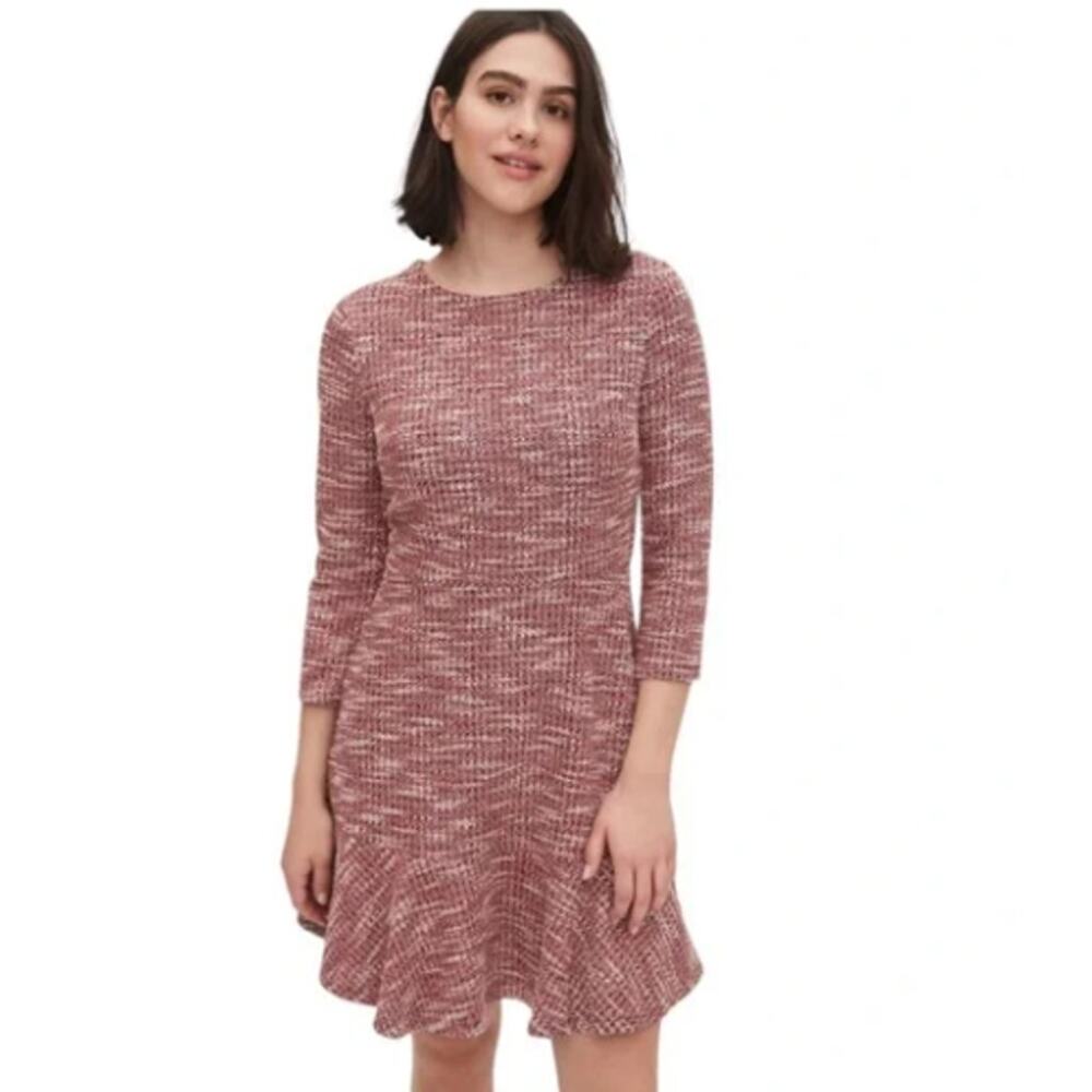 Gap Women's Houndstooth Tweed 3/4 Sleeve Crewneck Dress Red Black White Size 2